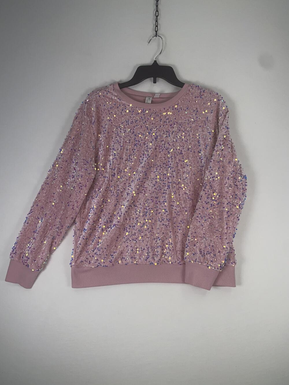Cato Sweater Womens Medium Pink Sequin Velour Long Sleeve Crew Neck Pullover
